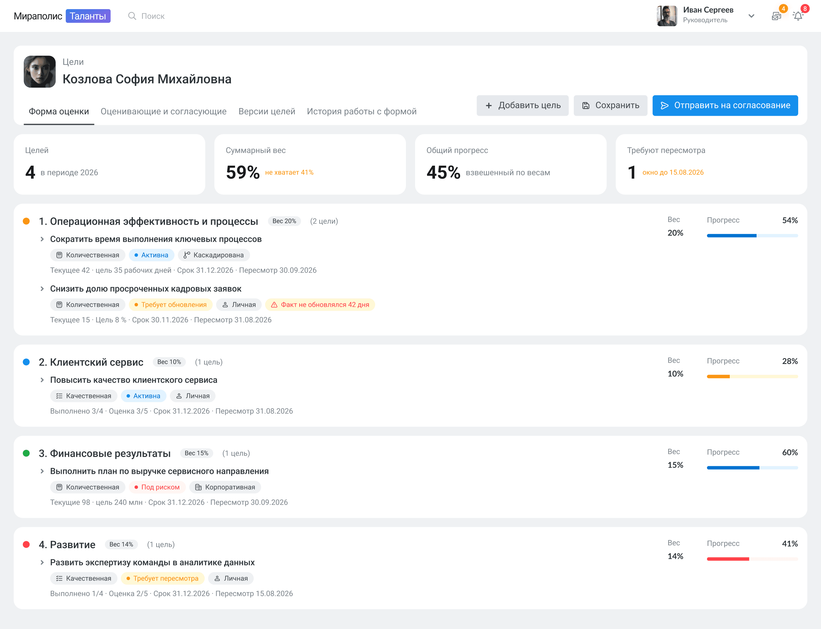 Оценка по целям Screenshots